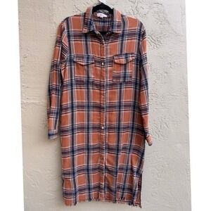 BD Collection Womens Oversized Plaid Shirt Dress Tunic Layering Boho Western